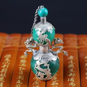 Colectie de Miao argint jade dragon și phoenix în formă de tărtăcuță prizat sticle