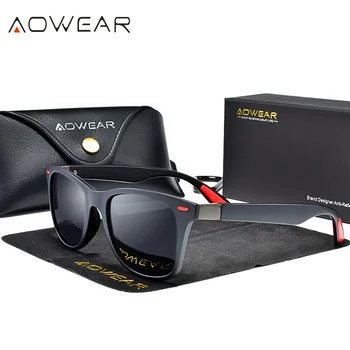 AOWEAR 2018 ochelari de Soare Barbati Femei Polarizate UV400 Nit Pătrat Ochelari de Soare pentru Barbat Femeie Unisex Ochelari de lunetele oculos De Sol