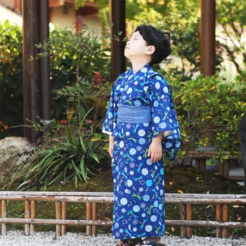 Asiatice Retro Festival Tradițional Jinbei Kimono Set pentru Copii Baby Boy Print Razboinic Obi Bloca Festivalul de Streetwear Fantezie Yukata Set
