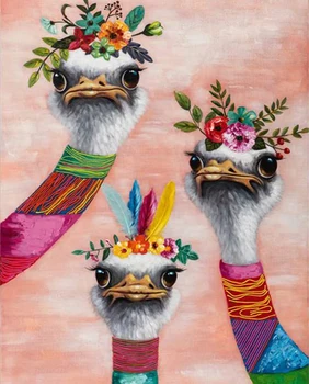 Drăguț Animale De Colorat Struti Acrilice, Pictură În Ulei De Numere Pictate Manual Pe Panza De Casa Arta De Perete, Truse De Decor, Cadouri