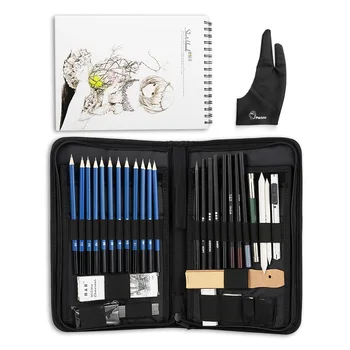 H&B 32/40 Piese de Artă Sketch Tool Set cu Creioane Grafit, Creioane Pastel, Hârtie Erasable Stilou și cu Fermoar Transporta Caz