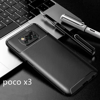 Caz de telefon Pentru Xiaomi Poco X3 NFC Caz Capacul din Fibra de Carbon Silicon Moale Caz Pentru Xiaomi Poco X3 Poco F2 Pro