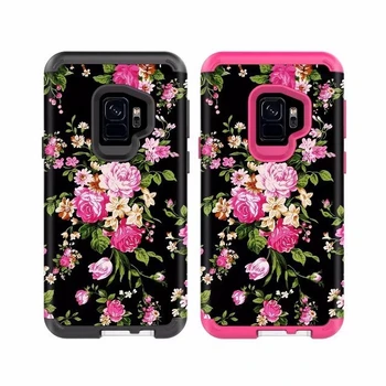 Trandafirul negru imprimare la Șocuri Dure Hibrid Armura Picătură de Protecție Caz Acoperire Pentru Samsung Galaxy S9/S9 plus
