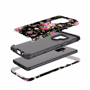 Trandafirul negru imprimare la Șocuri Dure Hibrid Armura Picătură de Protecție Caz Acoperire Pentru Samsung Galaxy S9/S9 plus