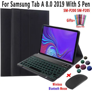 Pentru Samsung Tastatura Iluminare din spate de Caz Cu Mouse-ul Wireless Pentru Samsung Galaxy Tab a 8.0 2019 S Pen SM-P200 SM-P205 Bluetooth Soareci