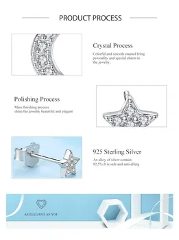 ELESHE de Lux Zirconiu Cristal Lună și Stele Stud Cercei pentru Femeile Argint 925 Cercei Bijuterii de Crăciun Cadou de Nunta