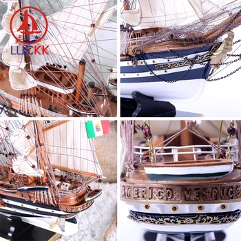 LUCKK 90CM Amerigo Vespucci Handmade, Mare, Barcă cu pânze din Lemn Model Home Decor Interior Nautic Meserii Figurina Ornamente Gratuit Nava