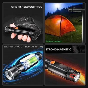 USB Reîncărcabilă Lanterna LED-uri de Camping Light Side design de lumină + Coada magnet design Multi-funcția de Zoom Lanterna Pentru camping