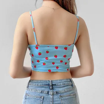 Vara Căpșuni Imprimare Bustiera Crop Top pentru Femei 2020 Moda Sexy Tancuri fara Bretele Scurte T-shirt Bodycon Bandeau Bretele Doamnelor