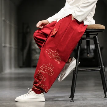Chineză Stil Retro De Bun Augur Nori Print Pantaloni Pentru Bărbați Îmbrăcăminte De Toamnă De Moda Haine Lejere Casual Pantaloni Plus Dimensiune Pantaloni Harem