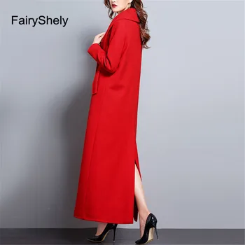 FairyShely de Epocă Roșu de Lână Haina 2020 Femei Toamna Iarna Noi Plus Dimensiune Femeie Secțiunea Lung Strat Birou Doamnă Elegant 2XL