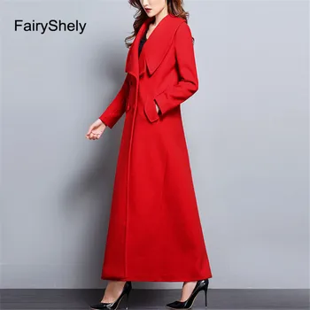 FairyShely de Epocă Roșu de Lână Haina 2020 Femei Toamna Iarna Noi Plus Dimensiune Femeie Secțiunea Lung Strat Birou Doamnă Elegant 2XL