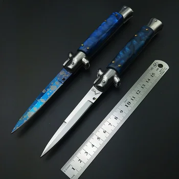 Cadou de CRĂCIUN de Pliere Cuțit Cuțit cuțit de Vânătoare pentru a Călători Elegant Albastru Titan Rășină se Ocupe de Nașul Stiletto instrument