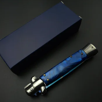 Cadou de CRĂCIUN de Pliere Cuțit Cuțit cuțit de Vânătoare pentru a Călători Elegant Albastru Titan Rășină se Ocupe de Nașul Stiletto instrument