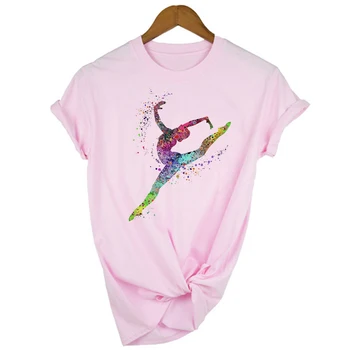 Gimnasta Dansatoare T-Shirt Femme Acuarelă Curcubeu Gimnastica Art tricou Femei Albe de Vara Tricou Topuri Pânză Streetwear Hipster