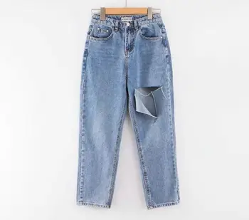 HCBLESS 2019 toamna femei vrac rupt blugi femei pantaloni vechi versatil jens pantaloni
