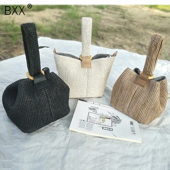 [BXX] Brand Saci de Paie pentru Femei Geanta de Plajă Personalitate Crossbody de Blocare Geantă de mână Lady Vintage Handmade Tricot Moda Geantă de Umăr HI100