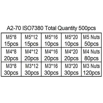 500pcs M3 M4 M5 ISO7380 304 din Oțel Inoxidabil A2-70 Hex Socket Buton cu Cap Jucărie Șurub Cu Piuliță Set Cutie