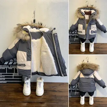 Iarna baieti haina 2020 nou copil guler de Blana cu gluga din bumbac plus catifea îngroșa sacou cald pentru copii haina pentru baieti 2-8years