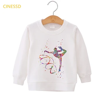 Drăguț alb hanorace pentru copii fete gimnastica de arta de imprimare copii gros haine sport de iarnă SPORT iubitor cadou de ziua jachete