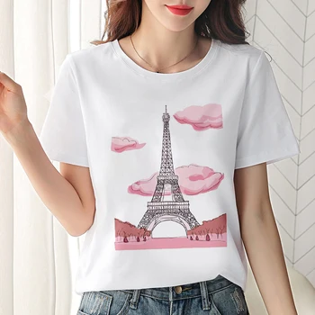2020 Nou Vogue Turnul Eiffel Imprimare Tricou de Agrement Maneci Scurte Stil de Vara T-shirt Îmbrăcăminte de sex Feminin Harajuku T Cămașă Femei