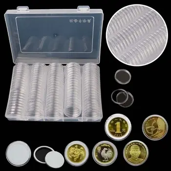 100buc Clar Rotund 30mm Direct Fit Etanș Monedă Capsule Titularul de Afișare de Colectare Caz Cu 20/25/27mm Pad Inele & Cutie de Depozitare