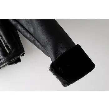 2019 geaca de Iarna femei faux din piele jacheta coreean haina de piele cu guler de blană cald gros negru jachete de motociclist moda