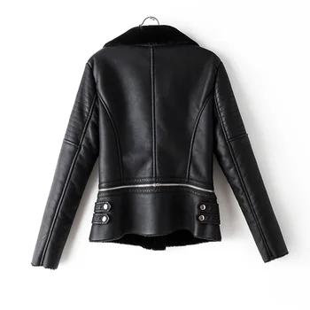 2019 geaca de Iarna femei faux din piele jacheta coreean haina de piele cu guler de blană cald gros negru jachete de motociclist moda