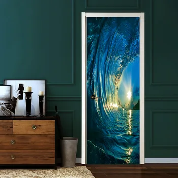 2 buc/set Poarta Autocolante DIY Murală Dormitor Decor Acasă Poster PVC 3D Surf Impermeabil Imitație 3D Ușa Tapet Autocolant Decal