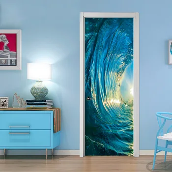 2 buc/set Poarta Autocolante DIY Murală Dormitor Decor Acasă Poster PVC 3D Surf Impermeabil Imitație 3D Ușa Tapet Autocolant Decal