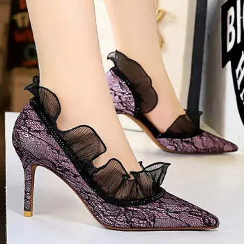 În 2020, Noi Femeile Pompe De Dantela Sexy Pompe De Femei Pantofi Cu Tocuri Înalte Clasic Pompe Subliniat Doamnelor Pantofi Nunta, Pantofi De Sex Feminin Pantofi Tocuri