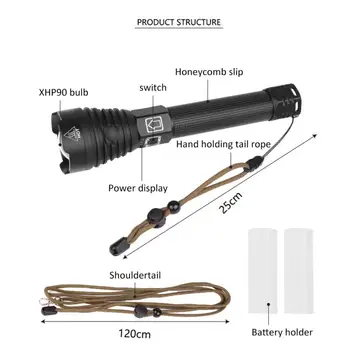 Focalizare reglabilă XHP90 Orbire Lanterna de Încărcare USB rezistent la apa Camping Lanterna Cu 2 X 26650 Baterie Sau 2 X 18650 Baterie