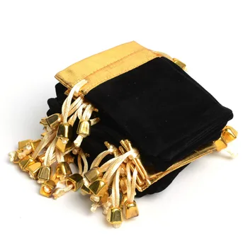 50Pcs de Culoare de Aur de Sus Cordon de Catifea Bijuterii Cadou Geanta 9.Lemn de completare framax 5x12cm,Bomboane de Partid de Vacanță de Anul Nou de Craciun/Cadou de Nunta Pungă Sac
