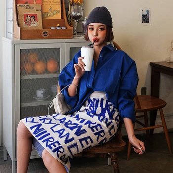 Scrisori Fuste Tricotate Femei De Înaltă Talie Elastic Split Warp Fusta Vintage Harajuku Coreean Lungi Fuste Midi Slim Fit Elegant X048