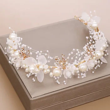 FD001 design Nou pearl flloral mireasa nunta hairband manual de frunze de aur bentita de par decor pentru mireasa