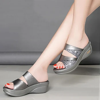 2020 Noua Moda Pantofi Sandale Casual Femei Gură de Pește Platforma de Aur Tocuri Sandale Slip-on Pantofi de Lux Stras