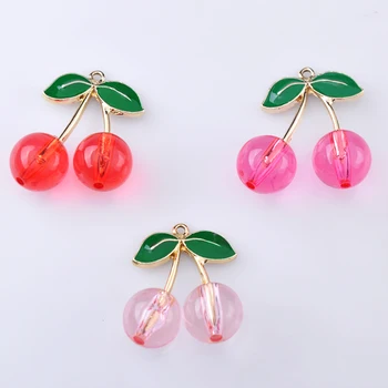 10buc 28MM Moda Tricolor email cherry farmecele metalice de fructe de cristal cherry pandantive legăna cercei bijuterii diy