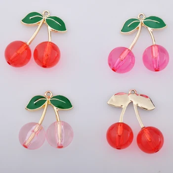 10buc 28MM Moda Tricolor email cherry farmecele metalice de fructe de cristal cherry pandantive legăna cercei bijuterii diy