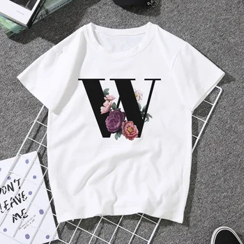 LUSLOS Vogue Tricouri Pentru Femei de Vara cu Maneci Scurte Alfabetul V Florale Scrisoare de Imprimare Estetica Tricouri Fete T-shirt Streetwear