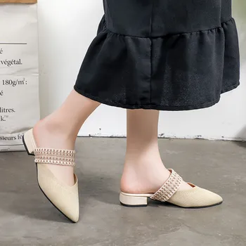 2019 Vara Rome Femei Sandale Sandale Plate Subliniat Toe Low-toc Sandale Rochie pentru Fete Pantofi zapatos de mujer E862