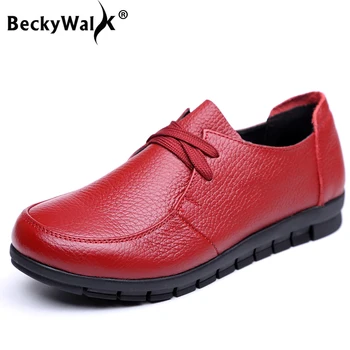 BeckyWalk Plus Dimensiune 35-43 Toamna Femei Pantofi din Piele Apartamente Pantofi Femei Dantelă-Up Mocasini Confortabile Mama Pantofi WSH2949