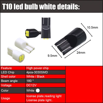 100BUC Super-Luminos LED-uri Auto T10 W5W 4 Rândul său, Partea de Înmatriculare Lumina 2825 12961 12396 158 161 168 194 Auto Interior Bec DC12V