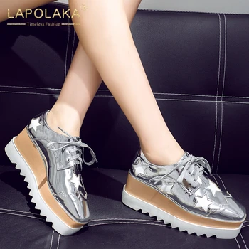 Lapolaka 2021 Vânzare Fierbinte Stele Mozaic Pantofi Confortabili Femeie Vulcaniza Lace Up Platform Wedges De Înaltă Calitate Șireturile De Primăvară Pompa