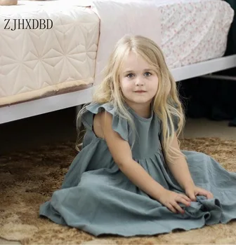 Stil European și American Solid Puff Maneca Fete Rochii pentru Copii Rochii Fete 2020 Copil de Vara Copii Princess Dress Îmbrăcăminte