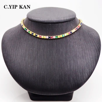 C. YIP KAN costum de bijuterii colier de cupru placare cu aur cu micro pave zircon reglabil dimensiune colier pentru femei bijuterii