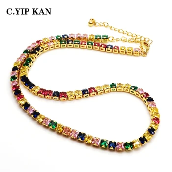 C. YIP KAN costum de bijuterii colier de cupru placare cu aur cu micro pave zircon reglabil dimensiune colier pentru femei bijuterii
