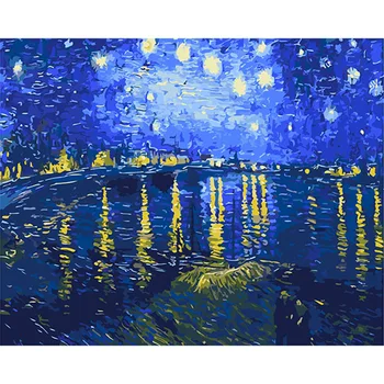 Van Gogh Abstract pictură în ulei arta de perete cuadros decoracion imagine tablou de numere pe panza Rhone noapte înstelată DY216