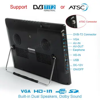 LEADSTAR D14 14 Inch HD Portabil TV DVB-T2 ATSC Digital Analogice de Televiziune Mini Masina Mica Suport TV MP4 AC3 HDin Monitor pentru PS4