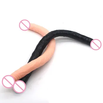 55cm Realist Dublu Vibrator Flexibil Silicon Moale Imens Dual dong anal vibrator Pentru Lesbiene Fals penisul Penis adult jucării Sexuale pentru Femei