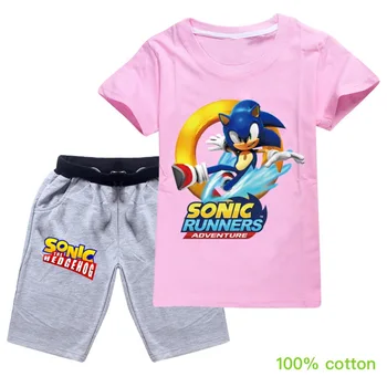 Fetita haine cu Maneci Scurte de Vară de Desene animate pentru copii T-shirt, Blaturi+pantaloni Scurți de Pijama Set Baieti Haine Sonic Ariciul